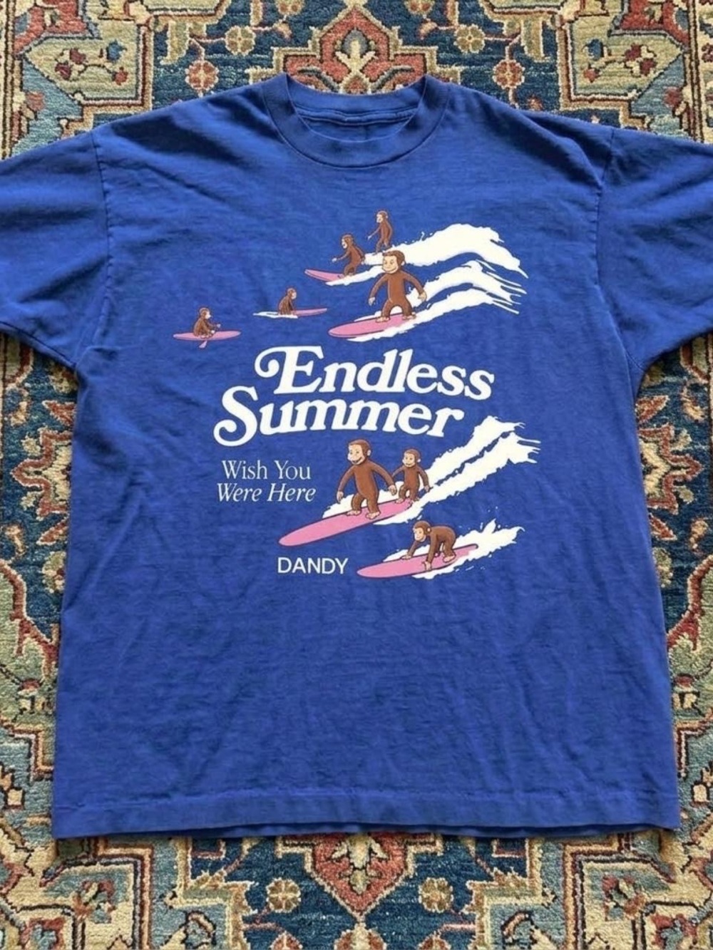 Gildan Endless Summer Surf Monkey Graphic Tee - Blue & Pink